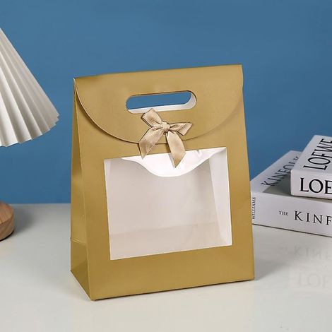 Sac en papier résistant pour présenter un cadeau debout, 26 cm x 19 cm x 9 cm, lot de 12 (1/4)