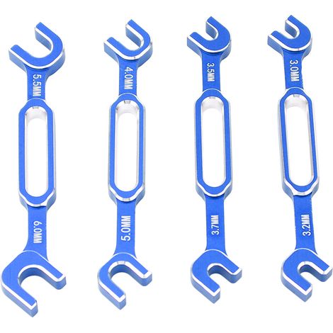 Clés à molette pour voiture RC (lot de 4) - Extracteur d'écrous de tendeur et de rotule - Alliage d'aluminium - Clé d'entretien RC 3,0-6,0 mm - Bleu (1/5)