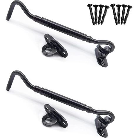 2 Pièces Crochet de Cabine, Support Fenêtre,Crochet Fermeture Porte,Acier Inoxydable Shed Loquet pour Porte de Hangar Porte de Garage Les Fenêtres Cabine 15,2 cm/noir (1/5)