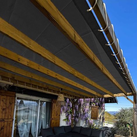 Pergola-Plane Mikroperforiert Schwarz 2,5x3 m - 5 Jahre Garantie TECPLAST - MP460PR - Wasserdurchlässige Plane - Made in France