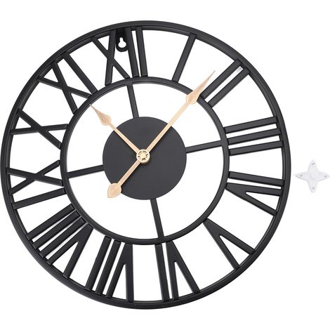 Horloge murale en métal, silencieuse, à piles, ronde, style rétro, en fer, grande taille, pour salon, chambre, cuisine ou bureau. (1/5)