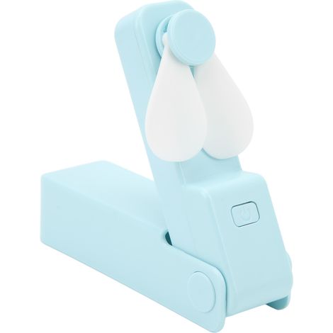 Ventilateur de poche rechargeable USB, puissant, pales en silicone, 3 vitesses, pliable et portable, idéal pour les voyages et les activités de plein air (bleu ciel). (1/5)