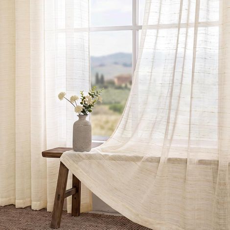 Beige Transparent Rideau Lin-140x240cm-de Salon Moderne Chambre Cuisine Balcon Baie Vitrée Léger Romantique à Oeillet Eyelet Tamisant Sheer Curtains Décorations d'intérieur de Fenêtre 2PC (1/5)