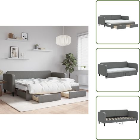 Cama doble - vidaXL Sofá cama nido con cajones tela gris oscuro 80x200 cm - Almacenamiento