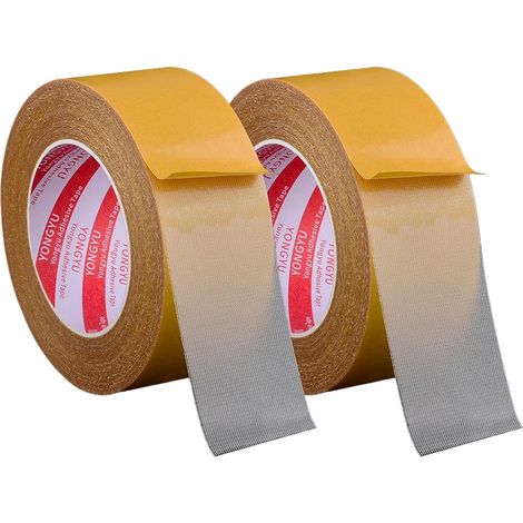 2 Rouleaux Ruban Adhésif Double Face Extra Fort – 2cm x 10m Tissu Transparent, Haute Adhérence pour Tapis, PVC, Sols, Bricolage, Maison, Bureau, École (1/5)