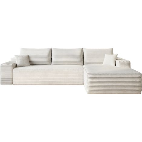 Canapé d’angle convertible 270 cm modulable avec méridienne, sans montage, tissu bouclé blanc pour salon, chambre et appartement CHICFURN (1/5)