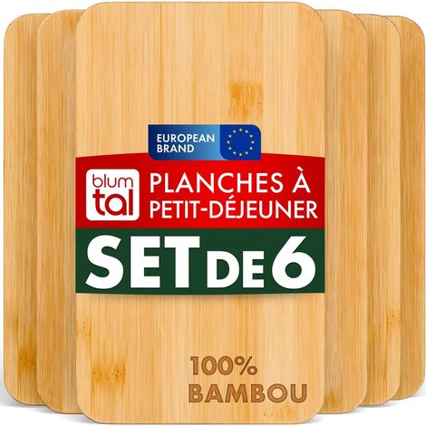 Lot de 6 planches à petit-déjeuner en bambou – 22 x 14 x 0,8 cm – Planches à petit-déjeuner – Planche à découper – Planche à pain – Planche à découper (1/5)