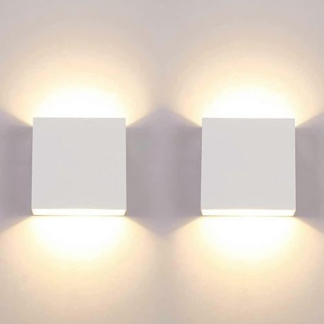 Lot de 2 appliques murales LED d'intérieur 7W étanches, lampe moderne blanc chaud 3000K, petite lampe carrée pour chambre ou couloir (1/5)