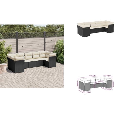 Salon de jardin 7 pcs avec coussins noir résine tressée - Ensemble Salon De Jardin - Mobilier Extérieur - Canapé Jardin - Résine Tressée - Rotin Synthétique (1/3)