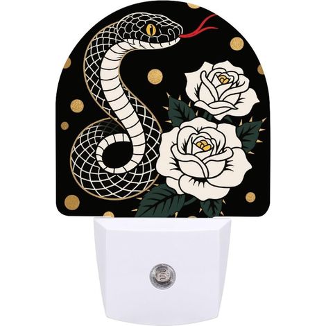 Veilleuse à brancher dans le mur avec capteur du crépuscule à l'aube 0,5 W LED moderne à brancher en forme de serpent rouge fleur lumière blanche chaude veilleuse pour chambre à coucher