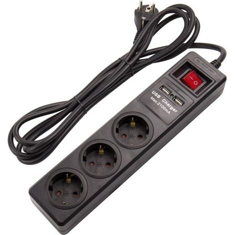 Steckerleiste 3 Schuko Steckdosen Typ F + 2xUSB 3m   Schwarz (1/2)