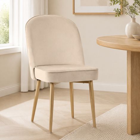 Chaises de salle à manger en velours beige, pieds en métal doré, lot de 2 HAVRYA (1/5)