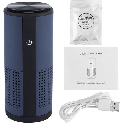 Purificateur d'air voiture portable ioniseur négatif désodorisant élimination formaldéhyde odeurs recharge USB bleu marine (1/5)