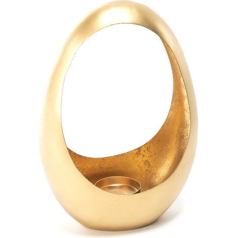 Portacandela in metallo a forma di Foglia, interno Oro, decorazione da 21 x 10 x h 29 cm -Oro