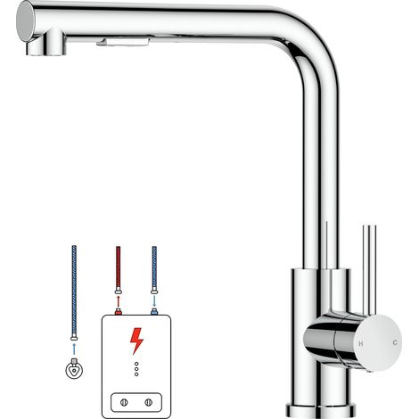 Robinet Cuisine Basse Pression, Mitigeur Monocommande Eau Chaude Et Froide, Rotation À 360°, Compatible Avec Chaudière Et Appareils Sous Évier, Chrome Poli (1/5)