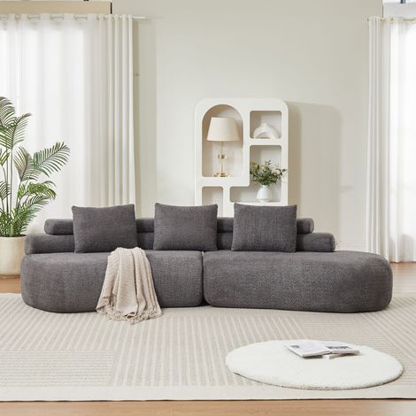 Canapé modulable 3 places en chenille gris anthracite, forme demi-lune, 3 modules indépendants, sans accoudoirs, livré compressé, sans outils (1/5)