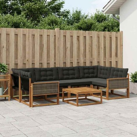vidaXL Outdoor-Sofagarnitur mit Kissen 7 pcs Natürlich und Schwarz (1/5)