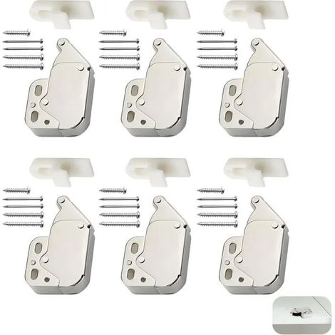 6 Pièces Serrure à Ressort pour Armoire, Loqueteaux Mini Latch, Fermeture Porte Placard Portable, Loqueteau Acier Automatique et Rou (1/5)