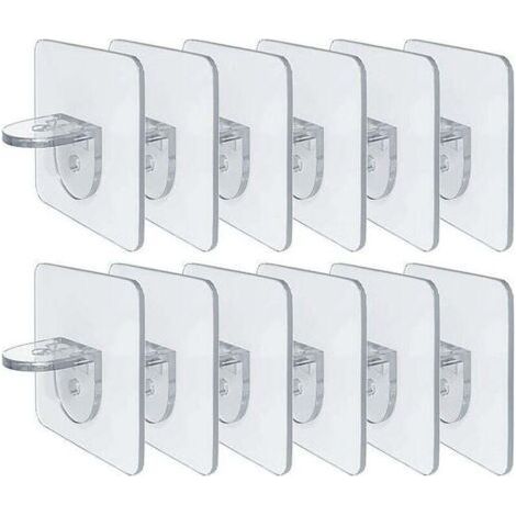 Support d'étagère sans perforation - Clips d'étagère auto-adhésifs pour armoires de cuisine - Étagères à livres - Supports de cloison robustes - Broche pour supports d'armoire - Couche de clin (1/5)