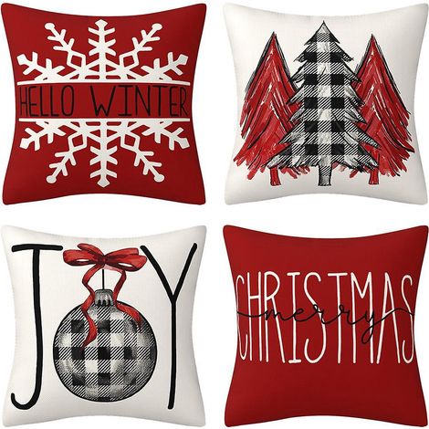 housse De Coussin De Nol, Housse De Coussin En Lin Imprim Sable Pour Canap-lit Taie D'oreiller Dcor La Maison Housse De Coussin 45x45cm, Lot De 4 (1/5)