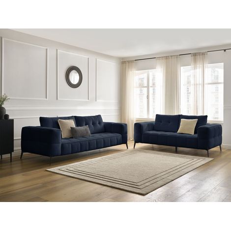 BOBOCHIC - Ensemble canapé droit fixe 3 + 2 places ANIS tissu texturé   Bleu (1/5)