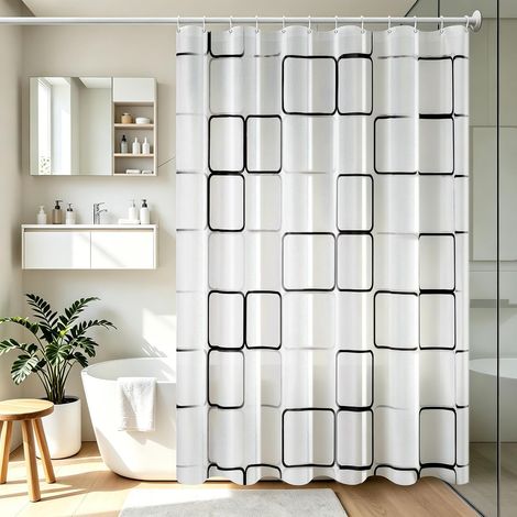 Rideau douche 180x200cm polyester imperméable lavable motif carreaux (1/5)