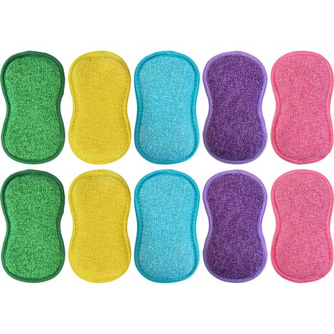 10 Chiffons microfibre, lavables, réutilisables, 5 couleurs, pour cuisinières et casseroles, cuisine familiale (1/5)