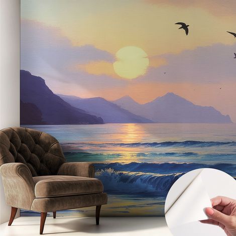 Papier peint autocollant avec imprimé pour décoration intérieure pour rénovation a motif Coucher de soleil sur la mer 250x250 cm (1/5)