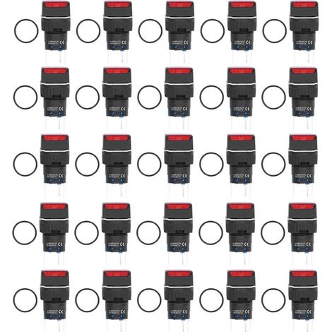 Interrupteurs À Poussoir Carrés Autobloquants Avec Éclairage 16mm 24V 5A Rouge Lot De 25 Pièces (1/4)
