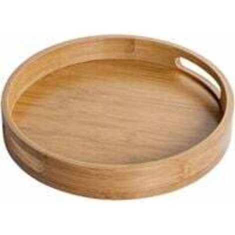 Plateau de service rond en bambou naturel 40x40x5 cm – Poignées intégrées – Pour collations, fruits et café – Poids max 8 kg (1/5)