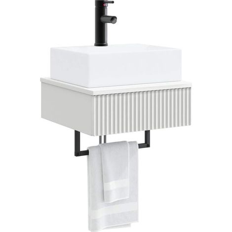 Lavabo Mural Compact 40x41x39 cm, Blanc, Bois d'Ingénierie Résistant à l'Eau, Design Moderne pour Salle de Bain (1/5)