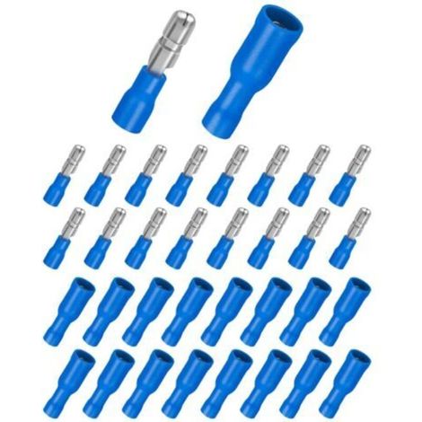 Lot de 100 cosses de câble de 1,5 à 2,5 mm², connecteurs ronds bleus et cosses rondes bleues à sertir pour voiture