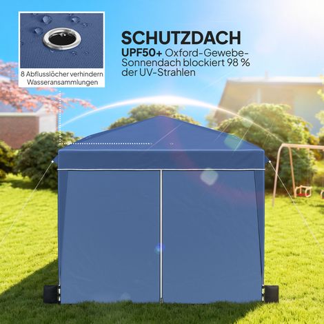 Pavillon de jardin pliable 3x3 mètres, imperméable et ajustable en hauteur, avec 2 parois latérales, anti-UV 50+, couleur bleu sombre (1/4)