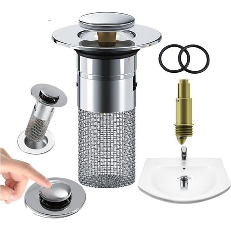Tapón de desagüe universal para lavabo, tapón de desagüe universal emergente, tapón de desagüe para lavabo con cesta filtrante para cocina, baño y balcón (34-40 mm) (1/4)