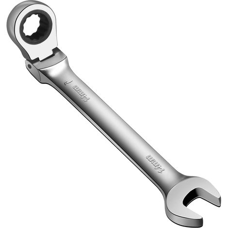 Cr-V cle plate a cliquet, 14 mm clé à cliquet, réglable à 180°, avec clé plate de qualité industrielle aux deux extrémités, bricolage outillage antidérapant (1/5)