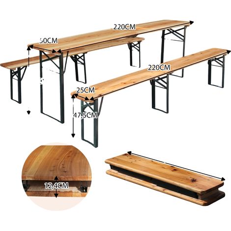 Ensemble de jardin à bière, pin résistant aux intempéries, design gain de place, 220cm (1/2)