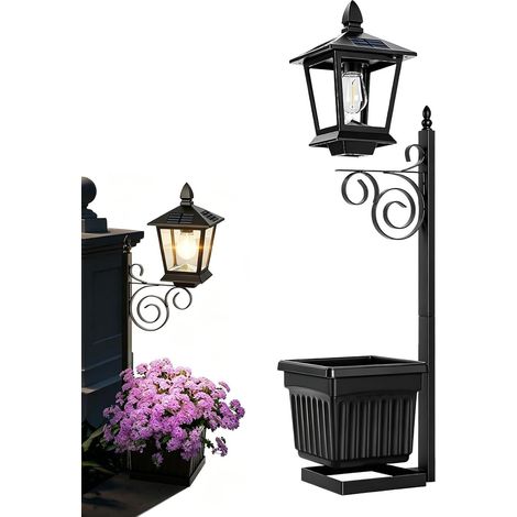 Lampadaire solaire avec jardinière Pot de fleurs 2 en 1 avec lanterne solaire,Lumières pour pot à fleurs,pour Balcon Allée Appartement Pelouse Jardin Porche Terrasse (1/5)