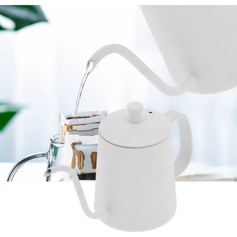 350 ml Schwanenhalskessel aus Edelstahl 304, langer Ausguss, ideal für Zuhause, Küche, Büro oder Hotel (weiß). (1/5)