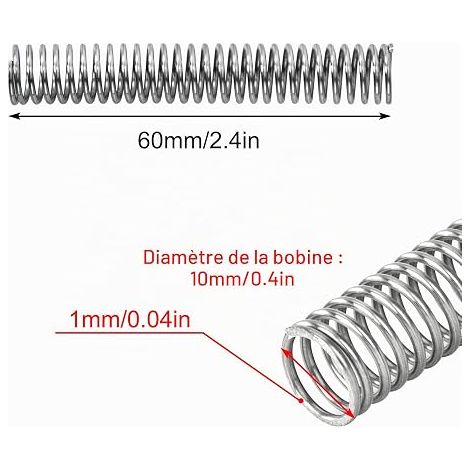 Compression Spring 60 mm Stainless Steel Compression Springs Wire Diameter 1 mm Outer Diameter 10 mm Spring Force 1.3 kg (1/4)