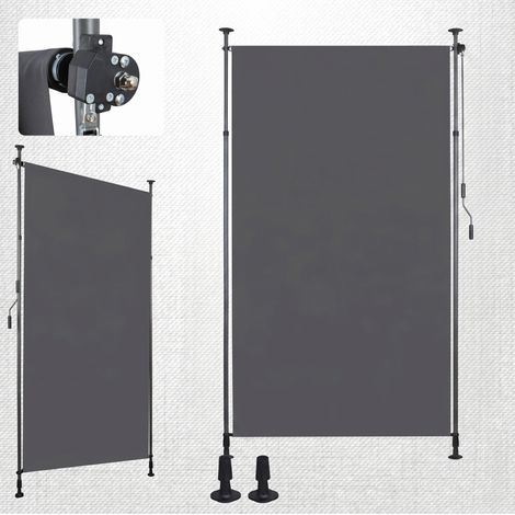 Store vertical extérieur anthracite 120 x 270 cm avec fixation par pince, sans perçage, manivelle, protection solaire et contre le vent pour balcon et terrasse (1/5)