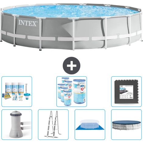 Intex Round Prism Frame Swimming Pool – 457 x 107 cm – Grau – Inklusive Zubehör CB43 (1/4)