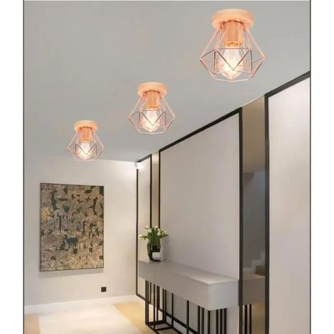 Lot de 3 Retro Plafonnier Industriel en Cage Lampe Plafonnier Métal Vintage designe Simple Style Edison pour Salon Chambre (1/4)