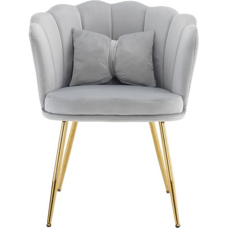 Poltrona in velluto grigio con schienale a petali e gambe metalliche dorate (1/5)