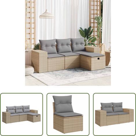 Rattanmöbel - 4-tlg. Garten-Sofagarnitur mit Kissen Beige Poly Rattan (1/5)