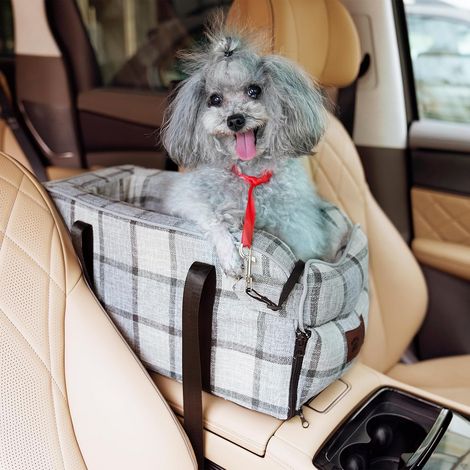 Siège Auto pour Chien et Chat, Panier de Voyage Confortable pour Animaux, Réhausseur de Voiture Amovible et Respirant, Sac de Transport pour Chiots et Chatons, Installation Sécurisée sur Accoudoir (1/5)