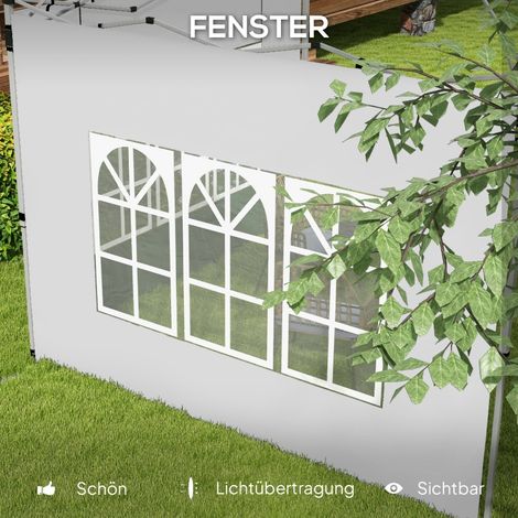Lot de 2 parois latérales pour tonnelle 3x3/3x4 m, panneau avec fenêtre, imperméable, blanc (1/5)