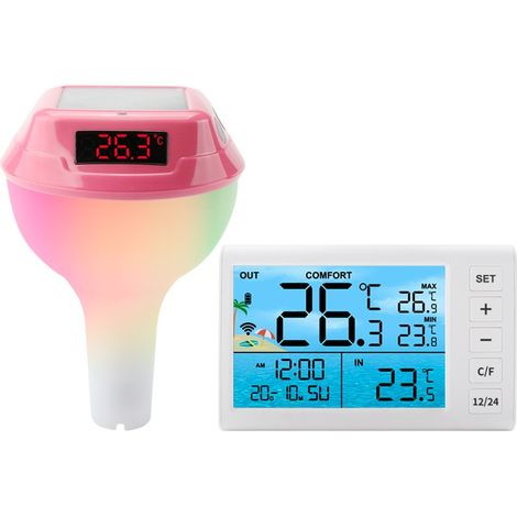 Thermomètre flottant pour piscine avec affichage LED, rose, sans fil, précis, TS-PL01 (1/5)