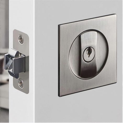 Serrure pour porte coulissante, serrure à mortaise invisible encastrée, serrure pour porte en bois argentée (1/4)