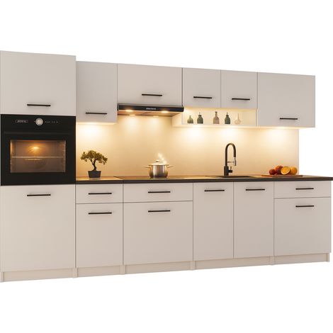 Cuisine complète VIKI BLANC MAT 300 cm avec colonne four 9 éléments 18 mm