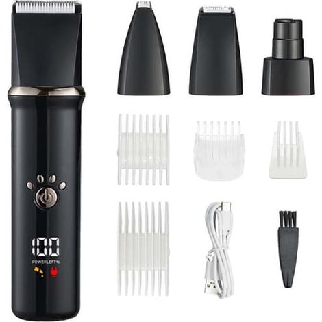 Tondeuse électrique 4 en 1 pour animaux : Kit de toilettage professionnel pour chiens et chats, compatible avec différentes marques (noir) (1/4)
